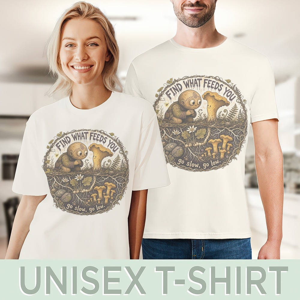 Underground Garden Graphic Tee Whimsical Mushroom Botanical Art Natural - Picture 4 of 5